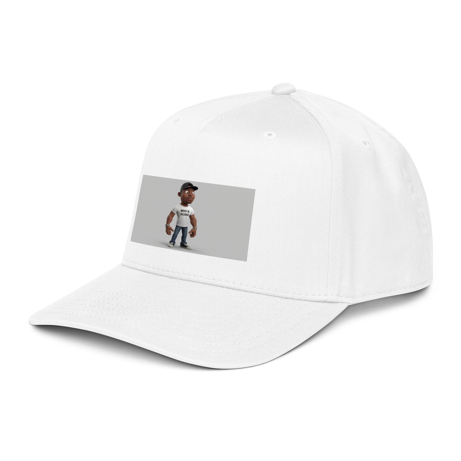 Move In Silence 5 panel cap, white with front image patch