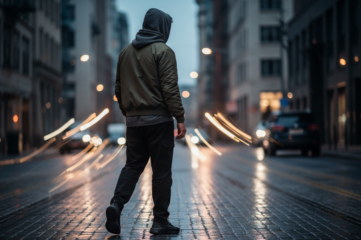 Moving in silence urban street scene