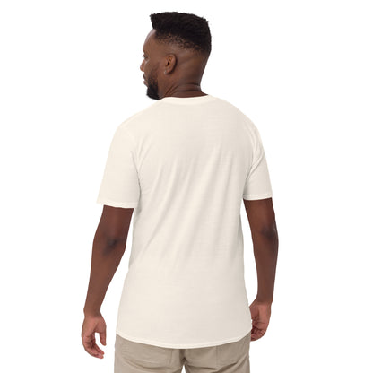 Back view of a man wearing the Frank Matthews Unisex T-Shirt in cream color, showcasing its relaxed fit.